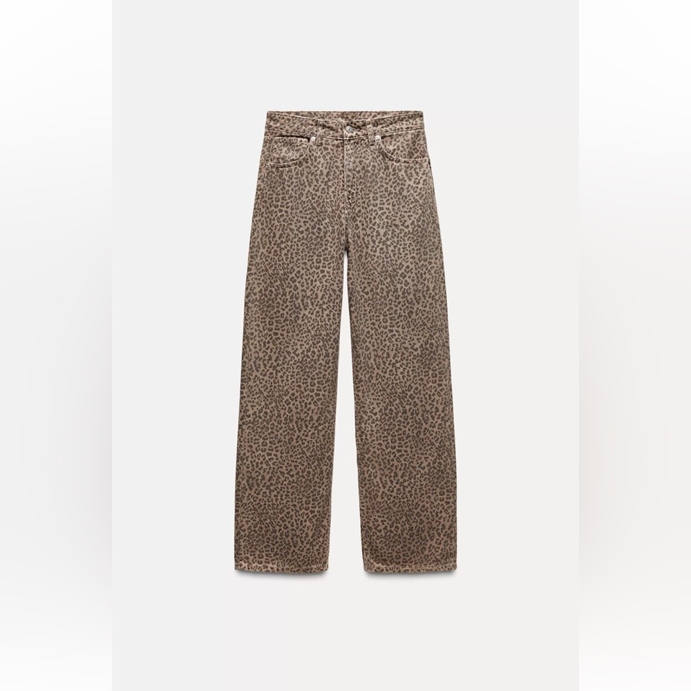 Zara Animal Print TRF Relaxed Jeans with High Waist